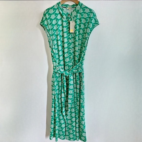 🇬🇧 Boden Green Sleeveless Cotton Front-Tie Floral Print Midi Dress - Picture 4 of 16